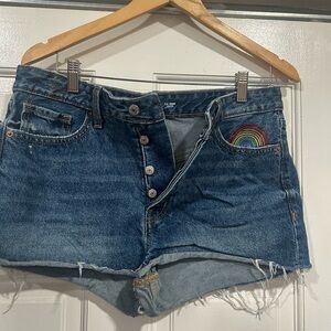 Old Navy Dark Blue Jean Shorts with Rainbow Detail